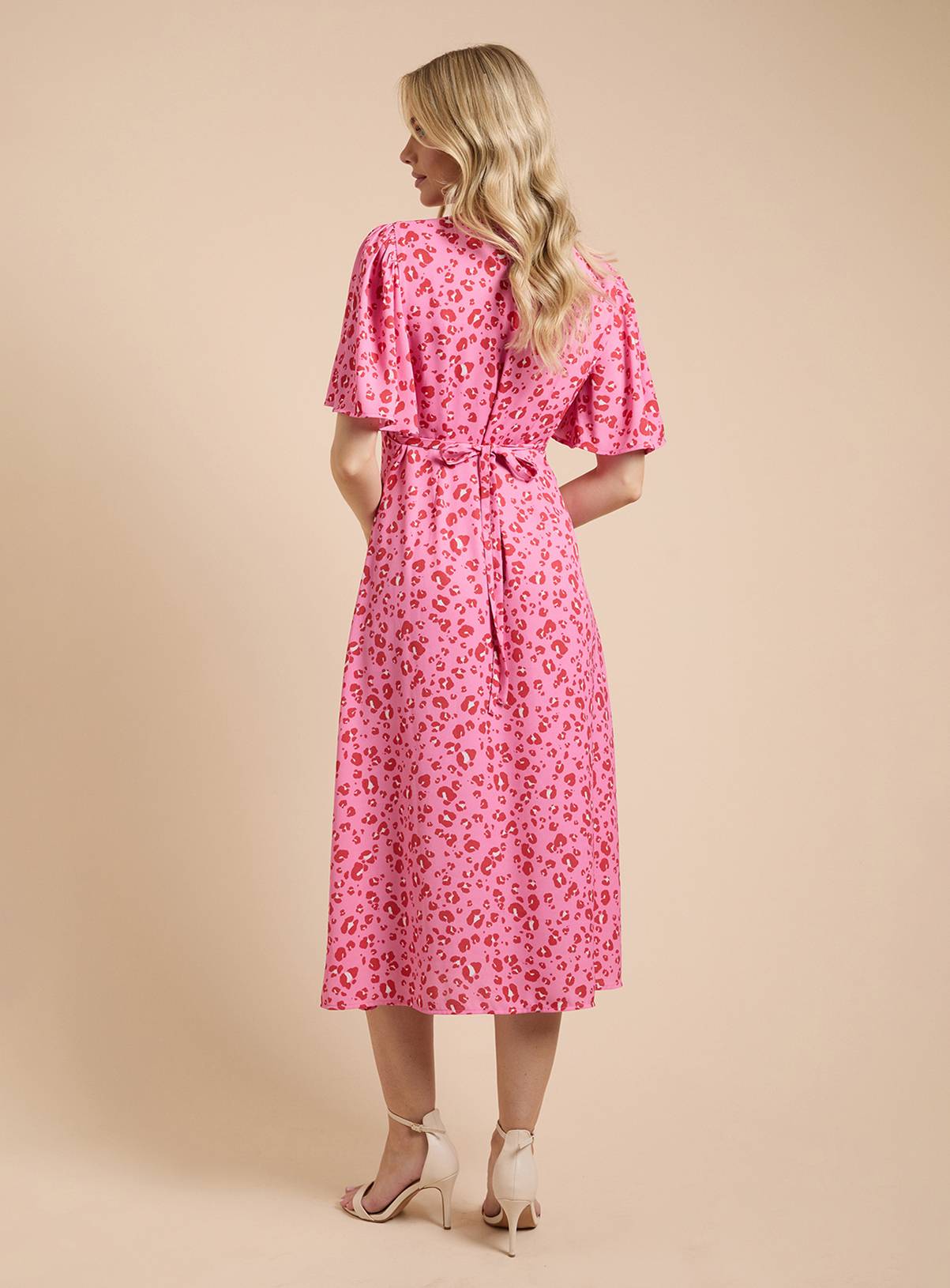 DOROTHY PERKINS Animal Button Front Angel Sleeve Tie Back Midi Dress 18 - Image 3
